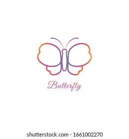 Abstract Butterfly logo design template with oulined wings shape. Animal Logo Concept Isolated on white background. Orange Magenta Violet Gradation Color. Suitable for beauty and fashion product.