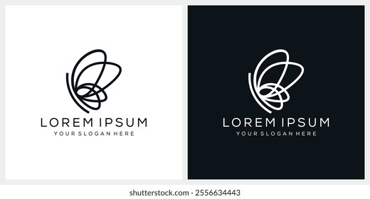 abstract butterfly logo design vector template, line graphic concept