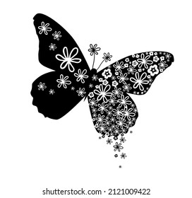 abstract butterfly logo or icon. Abstract black and white butterfly from simple flowers. Vector illustration