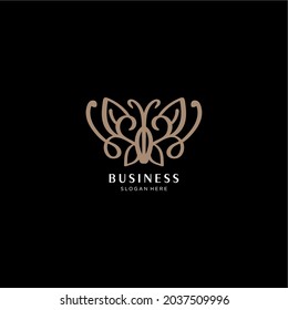 abstract butterfly logo. line art abstract gold color black background
