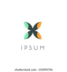 Abstract butterfly logotype template. Letter X vector symbol. Cross shape sign.