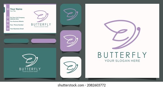 abstract butterfly mono line logo and business card design vector.