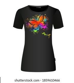The abstract butterfly is multicolored. T-shirt print. Mixed media. Vector illustration