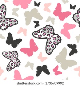 Abstract butterfly pattern with leopard print for girls design.