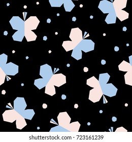 Abstract butterfly seamless pattern background. Childish handmade craft for design card, invitation, book, holiday wrapping paper, textile fabric, bag print, baby nappy, diaper, t shirt etc.