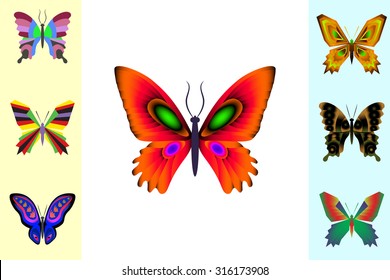Abstract butterfly set. Vector illustration
