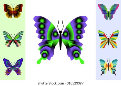 Abstract butterfly set. Vector illustration