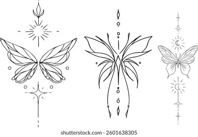 Abstract Butterfly Tattoo Design in Artistic Line Drawing Style