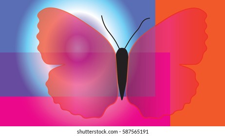 Abstract butterfly with translucent wings isolated on gradient background.