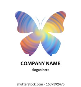 Abstract butterfly vector in the colors of the rainbow, sky, and dawn. Colorful creative logo, emblem, sign.