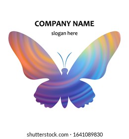Abstract butterfly vector in the colors of the rainbow, sky, and dawn. Colorful creative logo, emblem, sign.