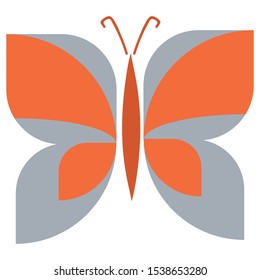 Abstract butterfly vector illustration. Geometric vintage flat color insect. Hand drawn spring retro bug clipart. 