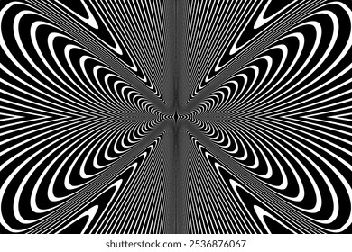 Abstract Butterfly Wings Design. Symmetrical Lines Pattern. Black and White Texture. Vector Art.