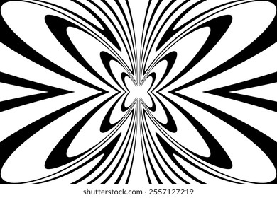 Abstract Butterfly Wings Design. Symmetrical Lines Pattern. Black and White Texture. Vector Art.