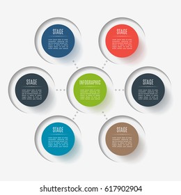 Abstract button elements, 6 branches, options or parts. Creative concept for infographic. Business data visualization. Process chart. Vector template for presentation