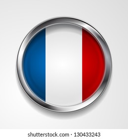 Abstract button with stylish metallic frame. French flag. Eps 10 vector background