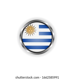 Abstract button with stylish metallic frame. Uruguay flag vector illustration