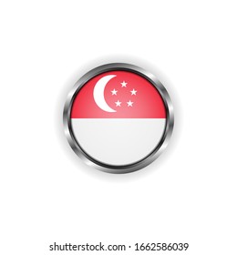 Abstract button with stylish metallic frame. Singapore flag vector illustration
