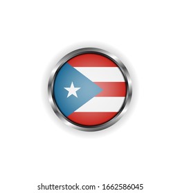 Abstract button with stylish metallic frame. Puerto Rico flag vector illustration