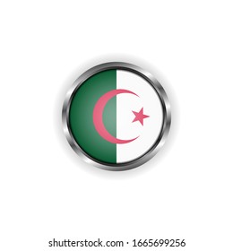 Abstract button with stylish metallic frame. Algeria flag vector illustration