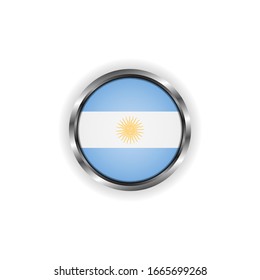 Abstract button with stylish metallic frame. Argentina flag vector illustration