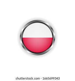 Abstract button with stylish metallic frame. Poland flag vector illustration