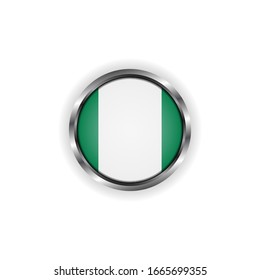 Abstract button with stylish metallic frame. Nigeria flag vector illustration