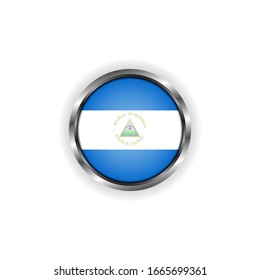Abstract button with stylish metallic frame. Nicaragua flag vector illustration
