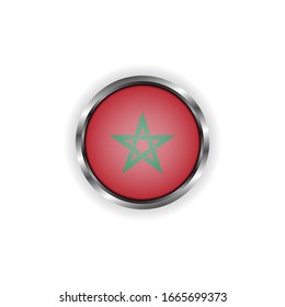 Abstract button with stylish metallic frame. Morocco flag vector illustration
