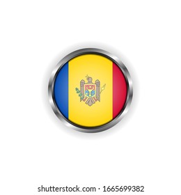 Abstract button with stylish metallic frame. Moldova flag vector illustration