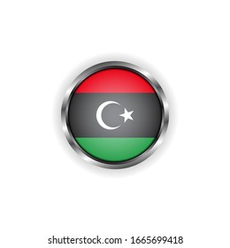 Abstract button with stylish metallic frame. Libya flag vector illustration