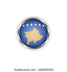 Abstract button with stylish metallic frame. Kosovo flag vector illustration