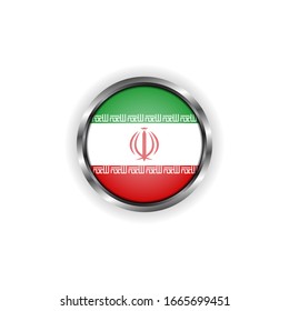 Abstract button with stylish metallic frame. Iran flag vector illustration
