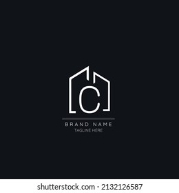 Abstract C initial letter icon logo incorporated with a building