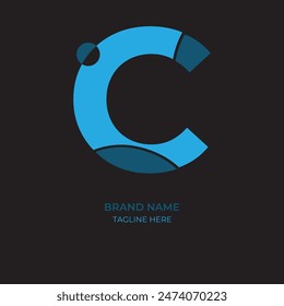 Abstract C letter logo design. Simple blue color C letter logo design on a black background.