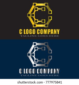 Abstract C Letter Logo Design Vector with gold and silver color