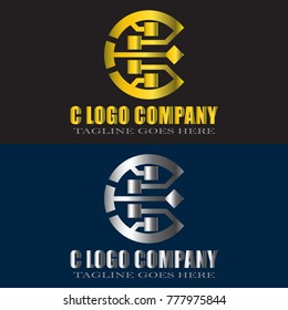 Abstract C Letter Logo Design Vector with gold and silver color