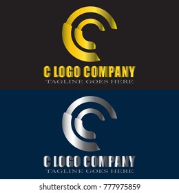 Abstract C Letter Logo Design Vector with gold and silver color