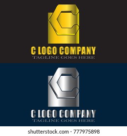 Abstract C Letter Logo Design Vector with gold and silver color