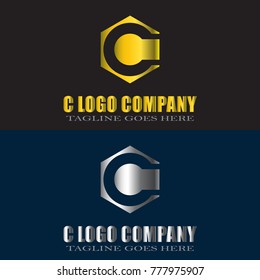 Abstract C Letter Logo Design Vector with gold and silver color