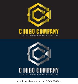 Abstract C Letter Logo Design Vector with gold and silver color