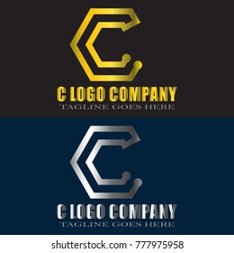Abstract C Letter Logo Design Vector with gold and silver color
