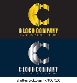 Abstract C Letter Logo Design Vector with gold and silver color