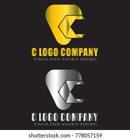 Abstract C Letter Logo Design Vector with gold and silver color