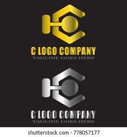 Abstract C Letter Logo Design Vector with gold and silver color