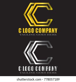 Abstract C Letter Logo Design Vector with gold and silver color