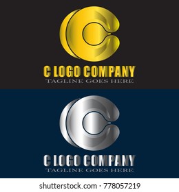 Abstract C Letter Logo Design Vector with gold and silver color