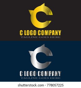 Abstract C Letter Logo Design Vector with gold and silver color