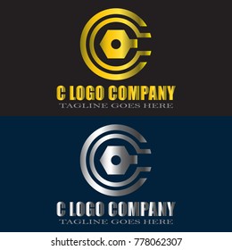 Abstract C Letter Logo Design Vector with gold and silver color