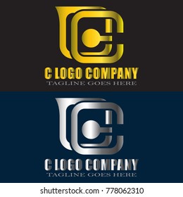 Abstract C Letter Logo Design Vector with gold and silver color